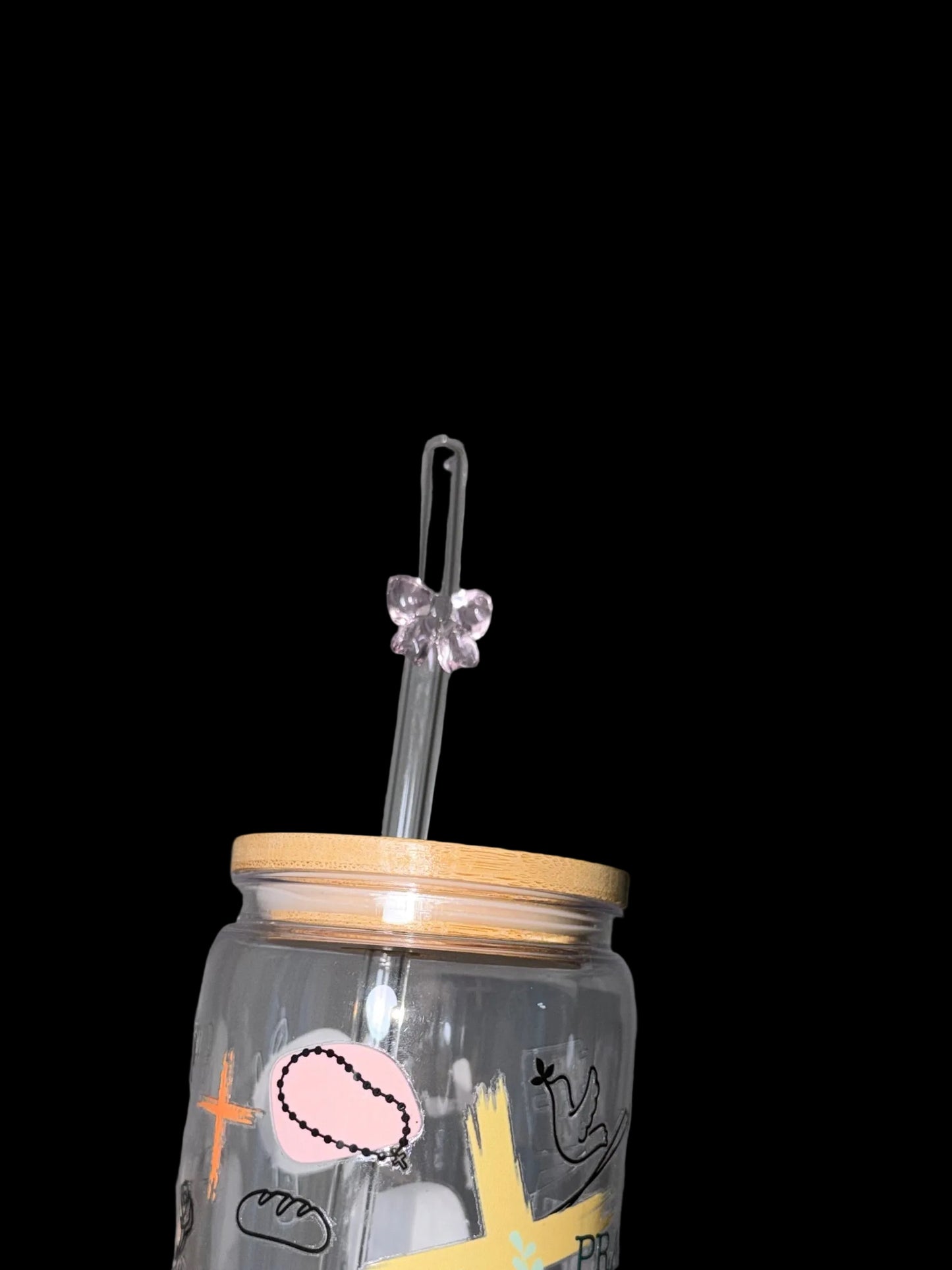 Pink Butterfly Glass Straw