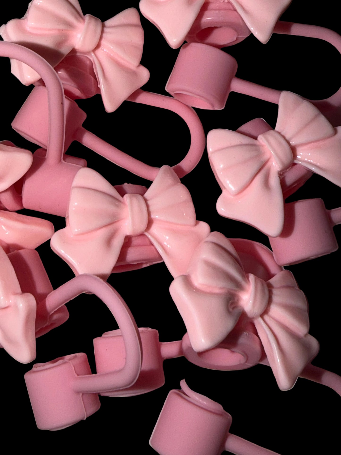 Light Pink Bow Straw Toppers